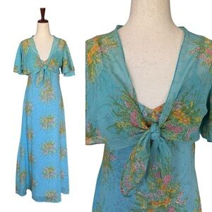 Vintage 70s Corky Craig Floral Long Maxi Dress & Matching Jacket XS Boho Gunne